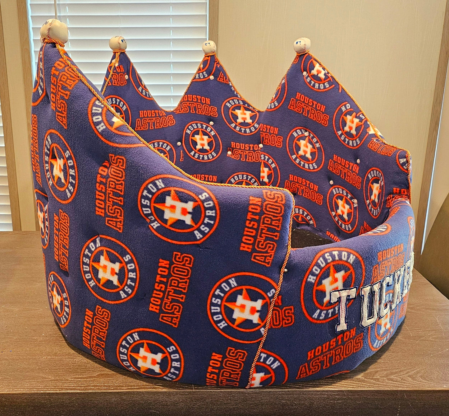 Houston Astros Crown pet bed, Houston Astros Crown dog bed, Houston Astros luxury pet bed, Astros pet furniture, Custom Crown pet bed