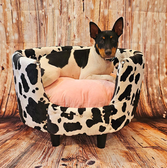 Cow print pet bed, luxury cow pet bed, round cow pet bed
