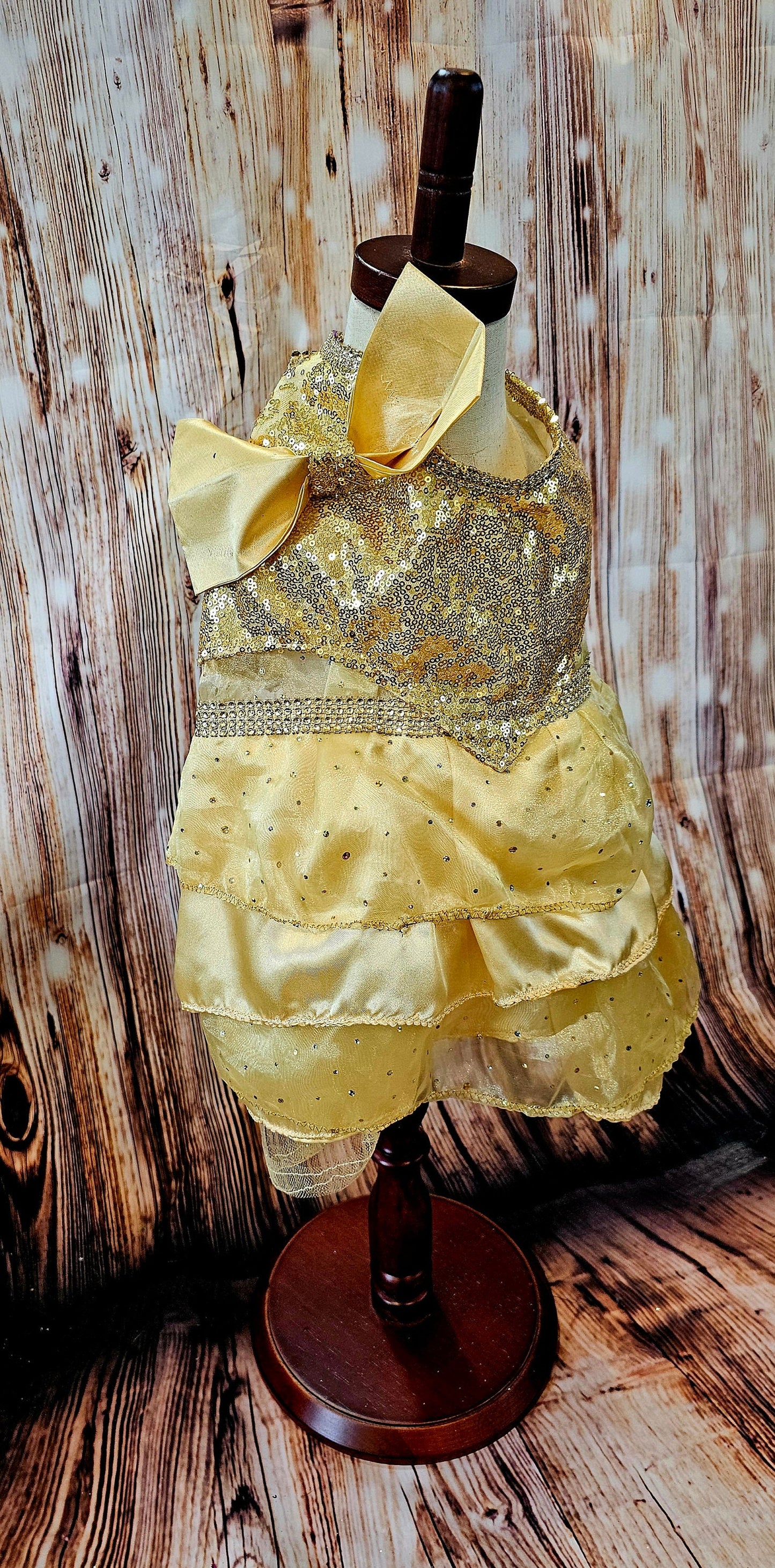 Gold 80's Pet Prom Dress, 80's Dog prom dress, 80's cat prom dress, 80'Pet Costume, 80's pet dresses, sequin pet prom dress, yellow pet prom