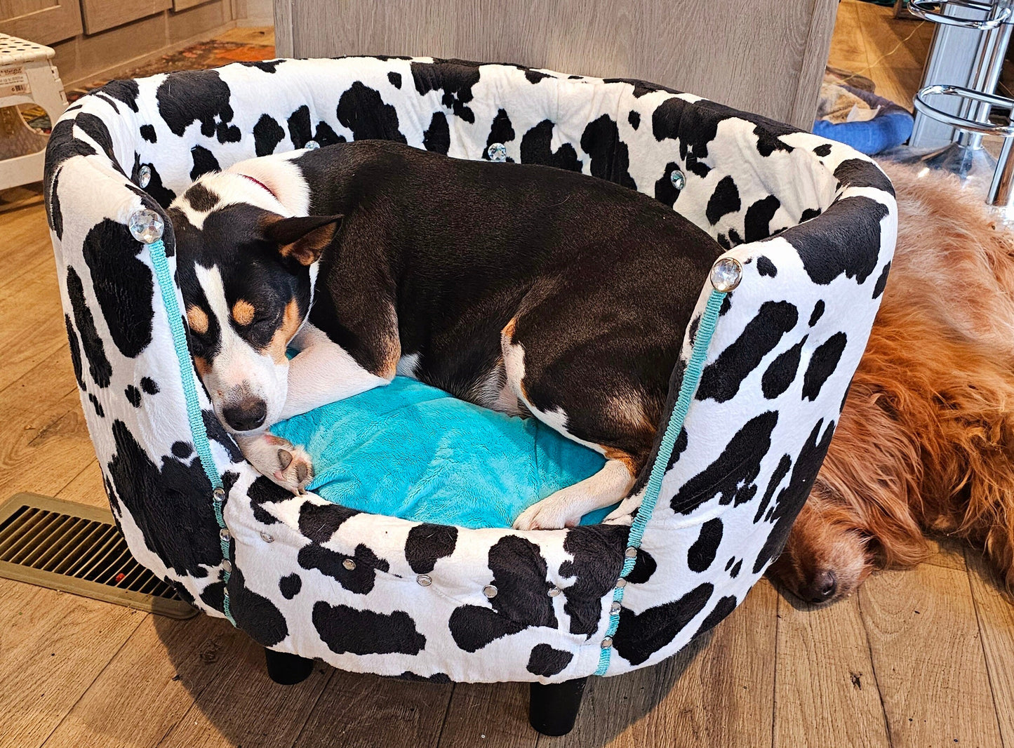 Cow print luxury Pet bed, Cow pet bed, Moo Cow Pet bed, Cow luxury dog bed, Cow print pet furniture, country pet bed, round pet bed