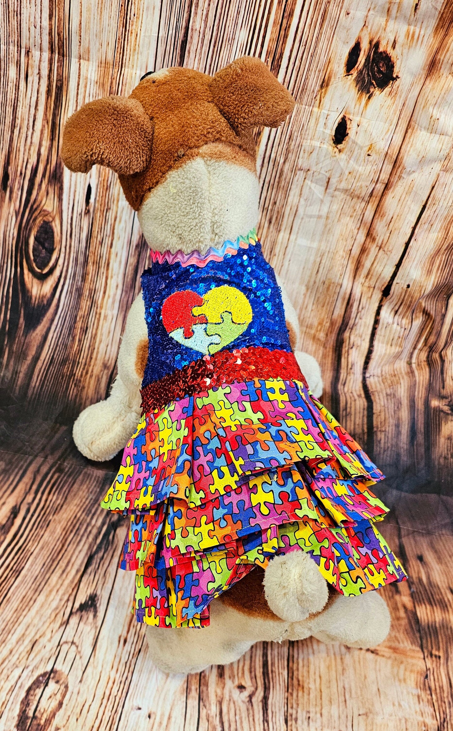 Pet Autism awareness pet dress, autism awareness dog dress, Embroidered pet dress, autism sequin pet dress, autism pet dress, autism dog dress