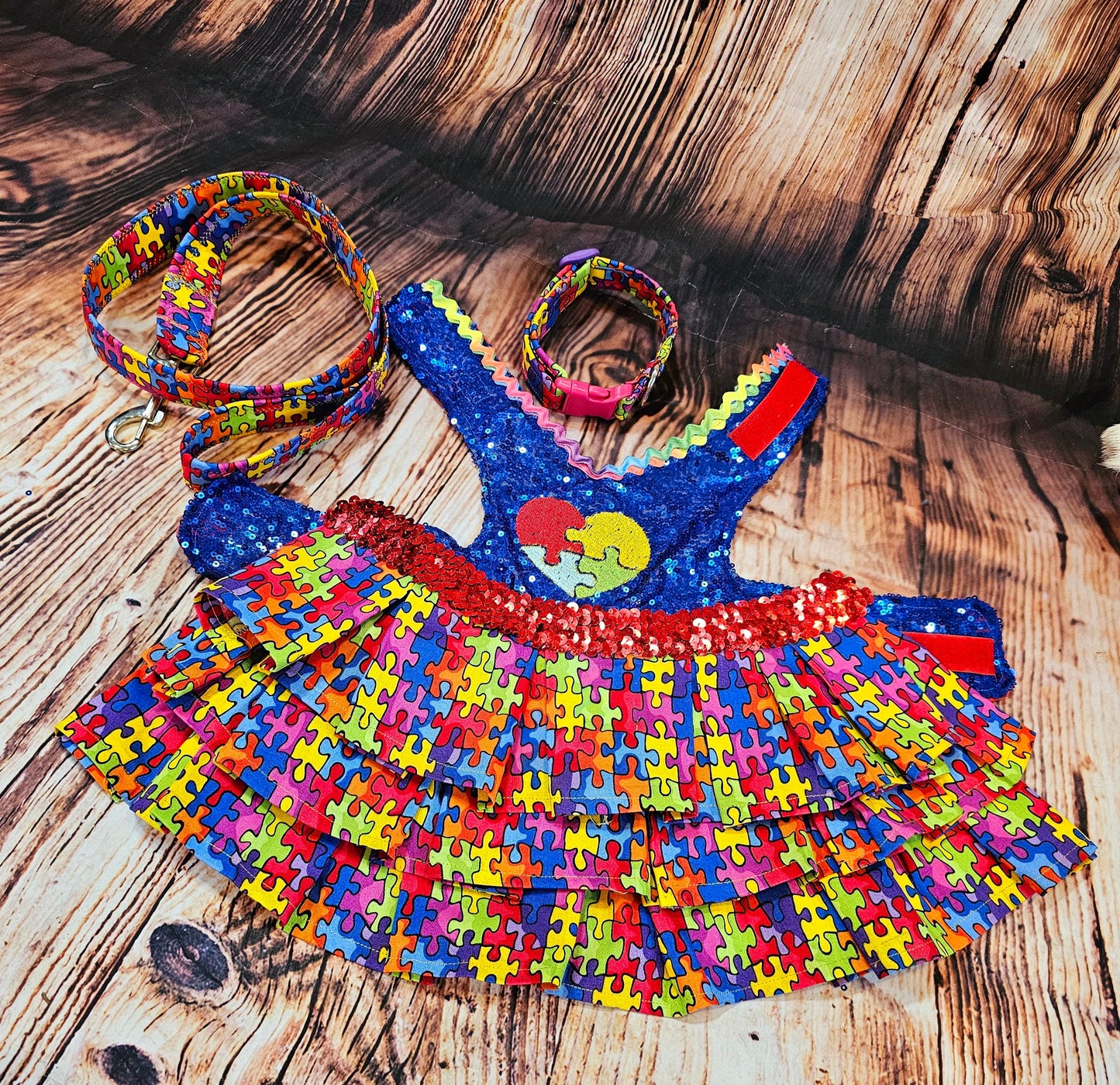 Pet Autism awareness pet dress, leash collar combo, Autism dog leash, Collar, dress combo, autism pet set, autism dog set, autism cat set