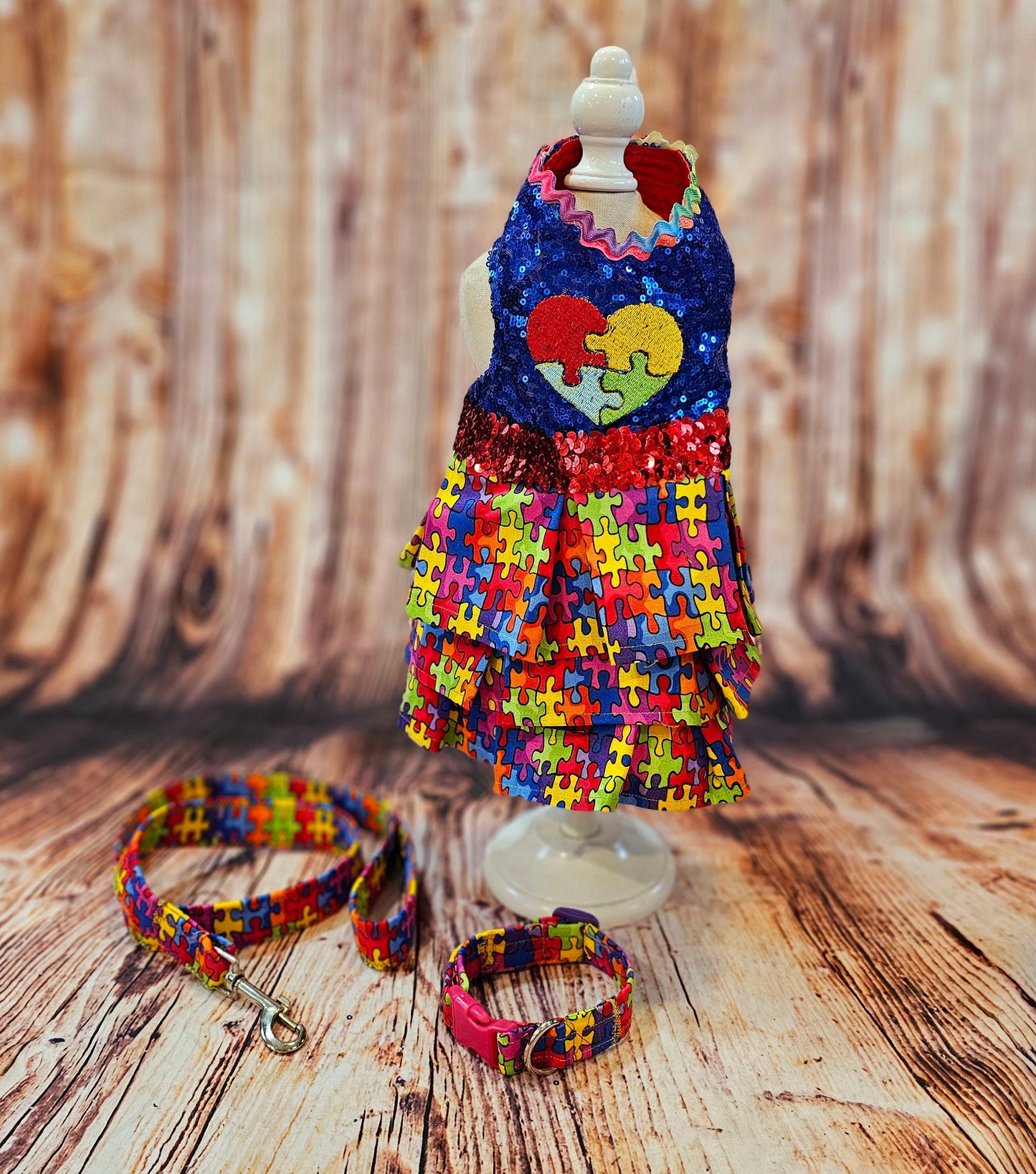 Pet Autism awareness pet dress, leash collar combo, Autism dog leash, Collar, dress combo, autism pet set, autism dog set, autism cat set