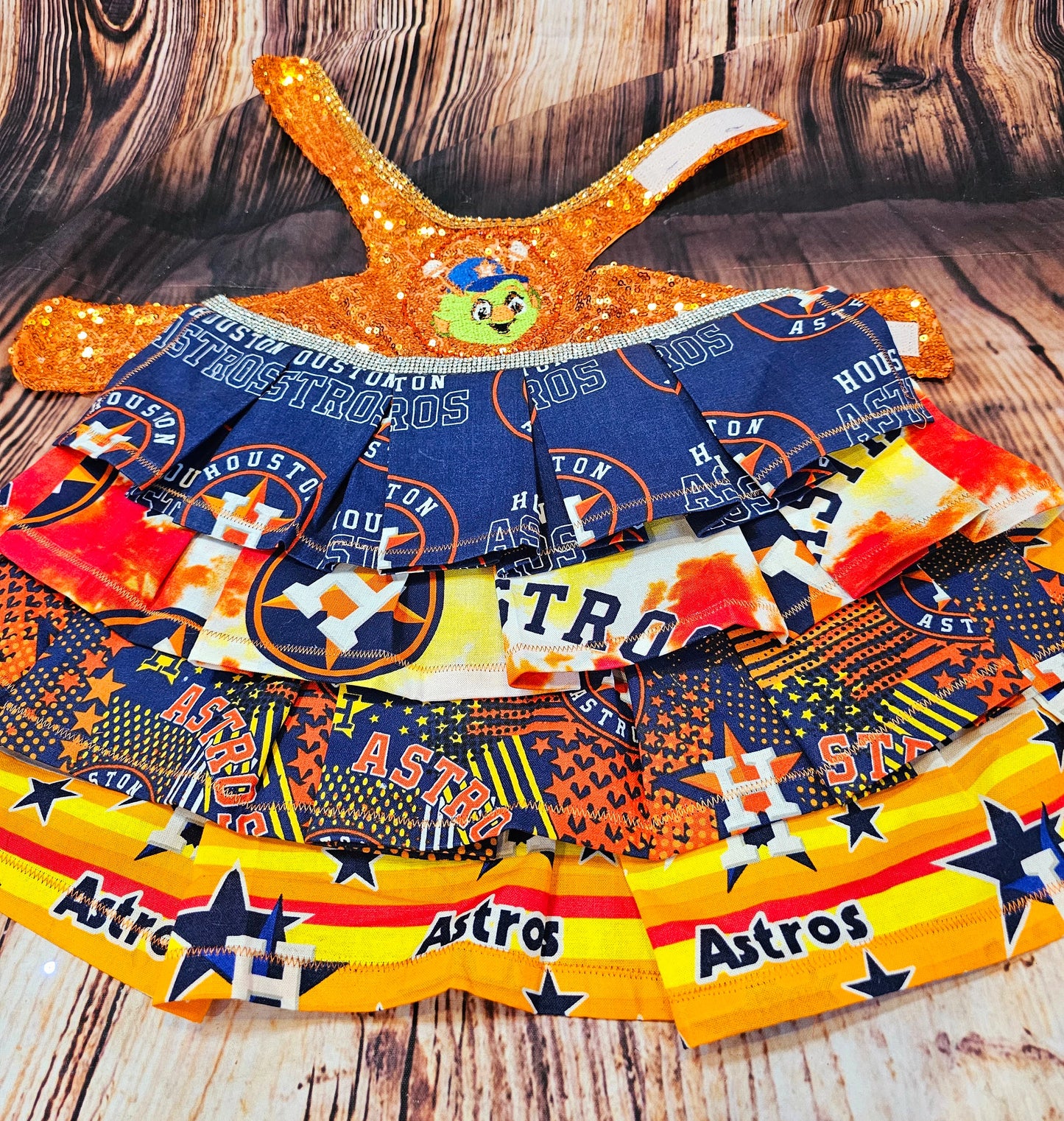 Sequin Astros pet dress, Sequin Astros dog dress, Sequin Astros cat dress, Houston Astros pet dress, Sequin embroidered pet dress