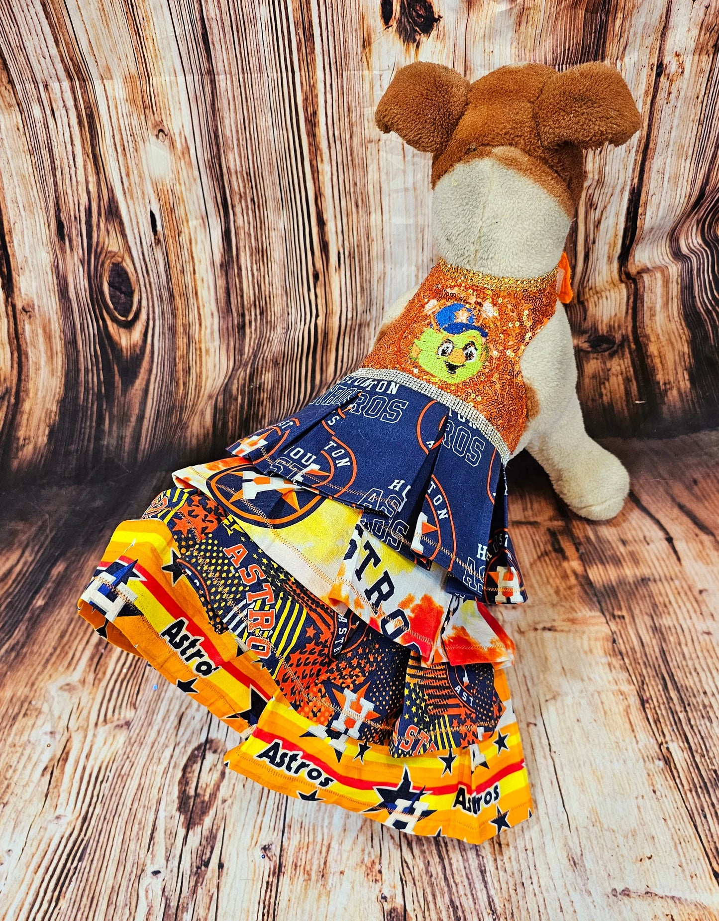 Sequin Astros pet dress, Sequin Astros dog dress, Sequin Astros cat dress, Houston Astros pet dress, Sequin embroidered pet dress