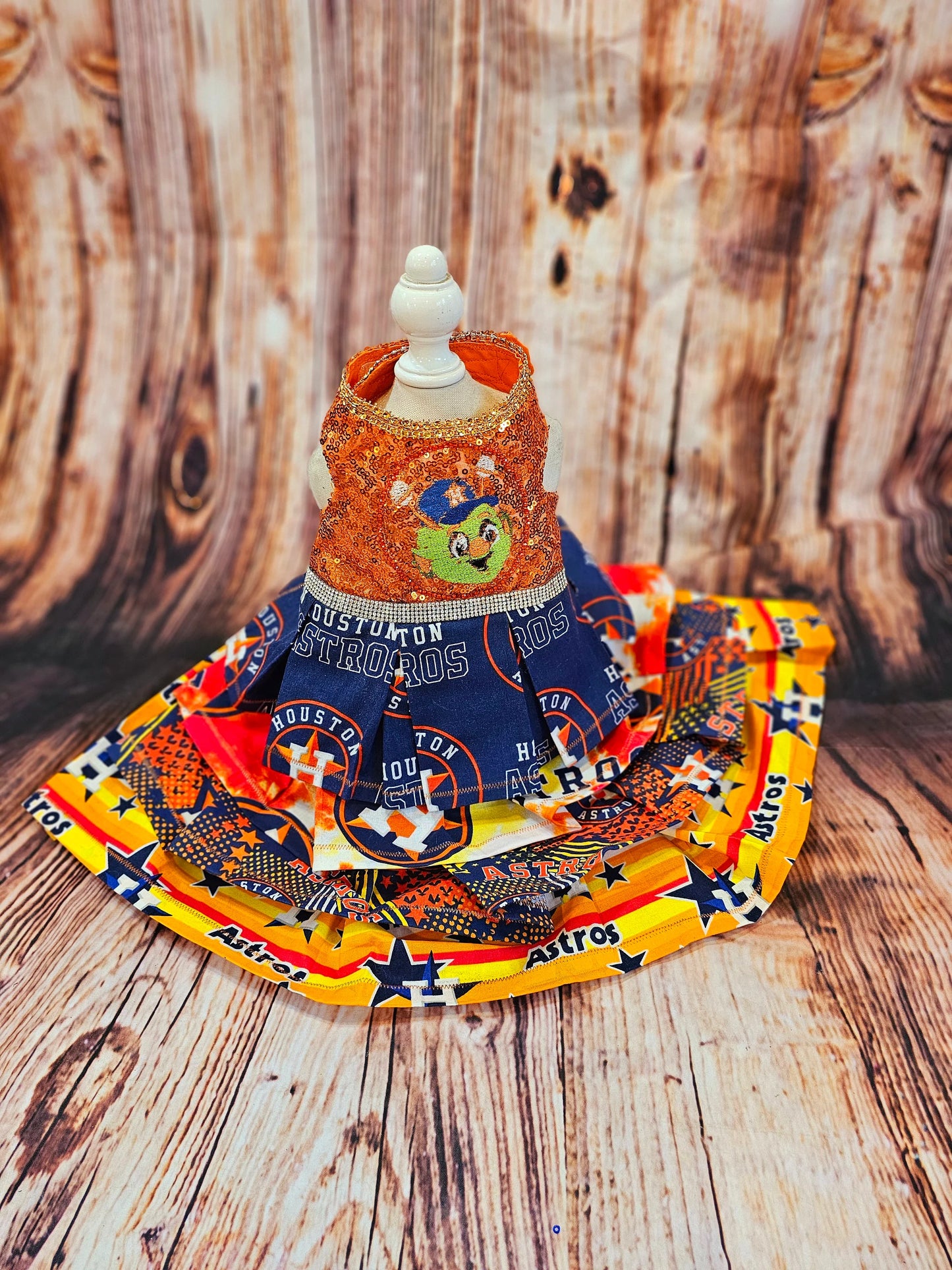 Sequin Astros pet dress, Sequin Astros dog dress, Sequin Astros cat dress, Houston Astros pet dress, Sequin embroidered pet dress