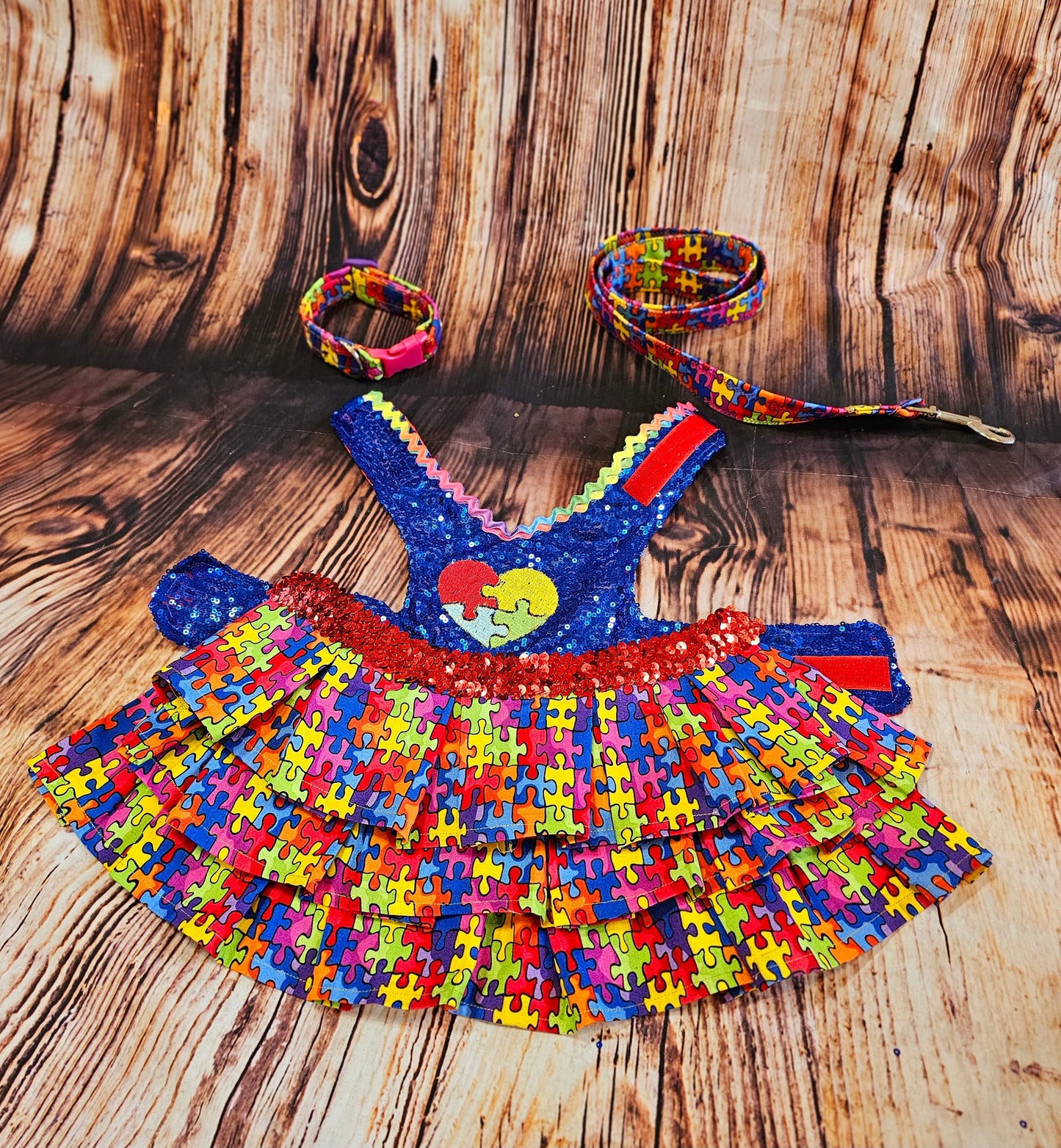 Pet Autism awareness pet dress, leash collar combo, Autism dog leash, Collar, dress combo, autism pet set, autism dog set, autism cat set