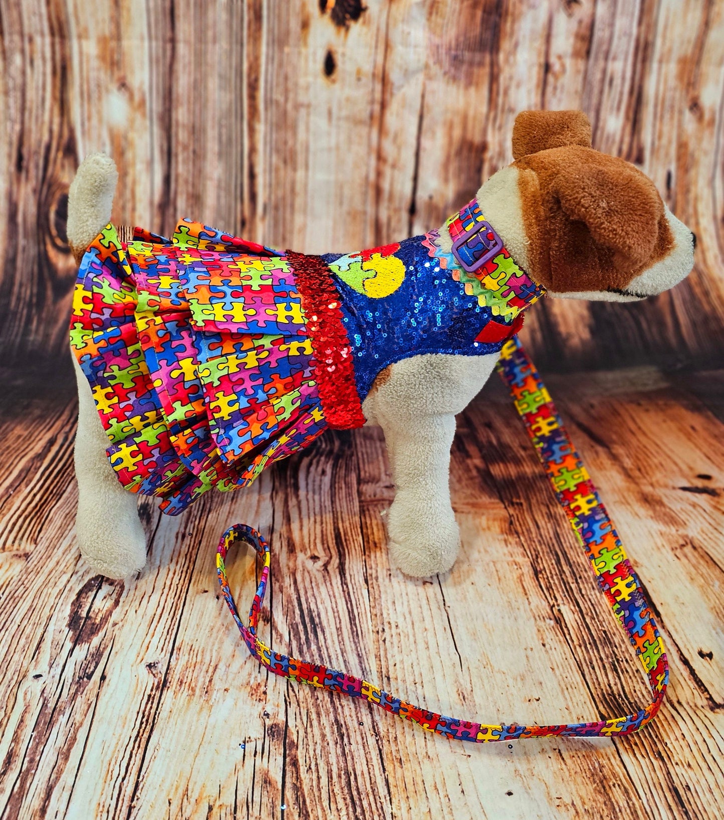 Pet Autism awareness pet dress, leash collar combo, Autism dog leash, Collar, dress combo, autism pet set, autism dog set, autism cat set