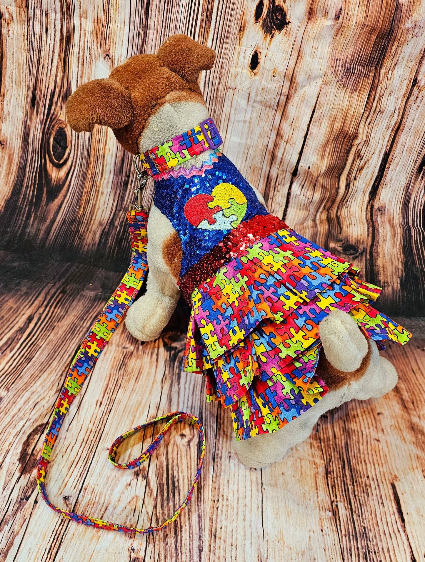 Pet Autism awareness pet dress, leash collar combo, Autism dog leash, Collar, dress combo, autism pet set, autism dog set, autism cat set