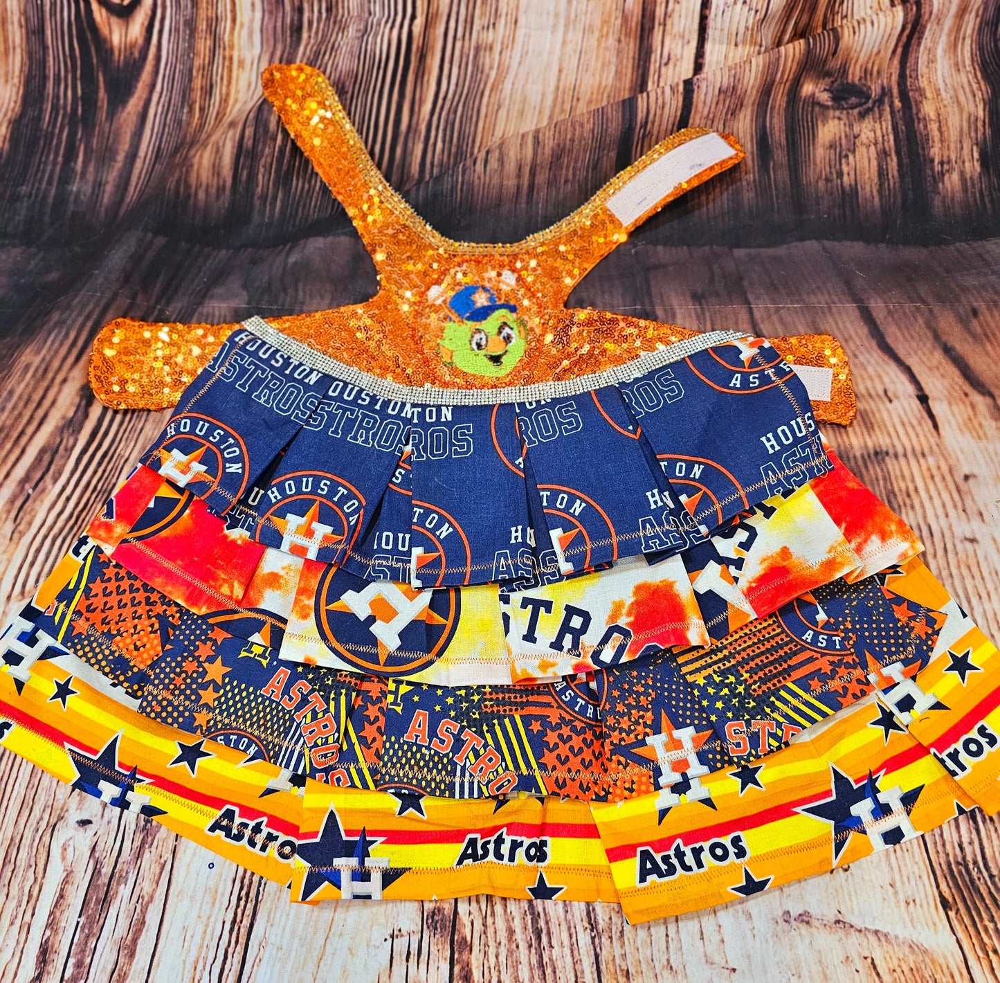 Sequin Astros pet dress, Sequin Astros dog dress, Sequin Astros cat dress, Houston Astros pet dress, Sequin embroidered pet dress