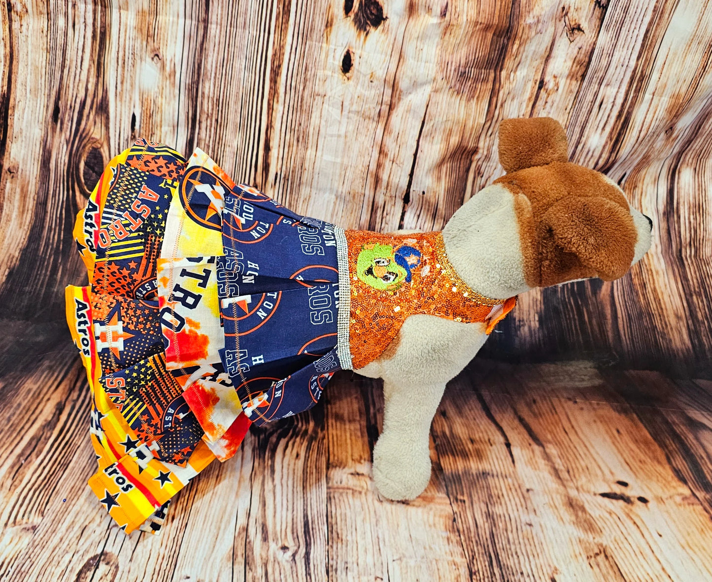 Sequin Astros pet dress, Sequin Astros dog dress, Sequin Astros cat dress, Houston Astros pet dress, Sequin embroidered pet dress