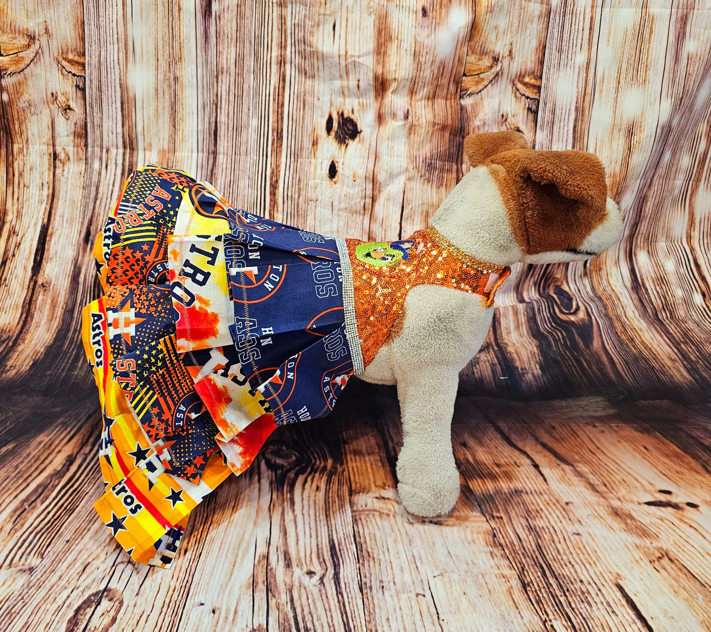 Sequin Astros pet dress, Sequin Astros dog dress, Sequin Astros cat dress, Houston Astros pet dress, Sequin embroidered pet dress