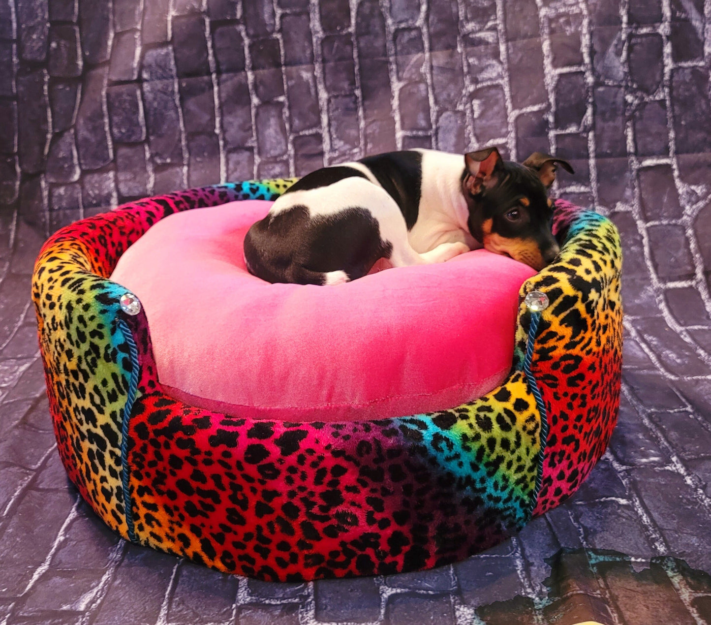 Rainbow Leopard Round Pet, rainbow luxury pet bed, leopard Round pet bed, cat Round bed, dog Round bed, pet Round bed
