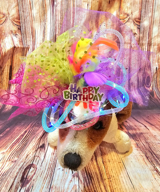 Light up pet birthday hat, Birthday pet fendora, Birthday fendora for pets, led light pet hat, light up dog birthday, light up cat birthday