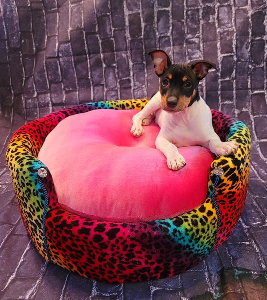 Rainbow Leopard Round Pet, rainbow luxury pet bed, leopard Round pet bed, cat Round bed, dog Round bed, pet Round bed
