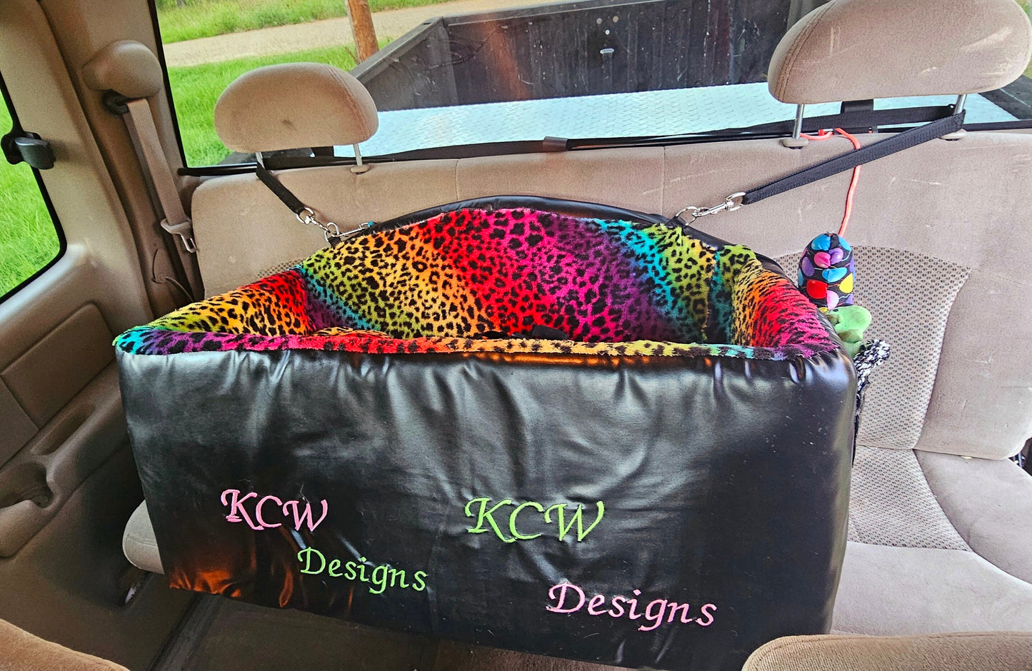 Large Pet Booster seat, leather pet car seat, large pet car seat, multiple pet car seat, rainbow pet booster seat, rainbow dog car seat