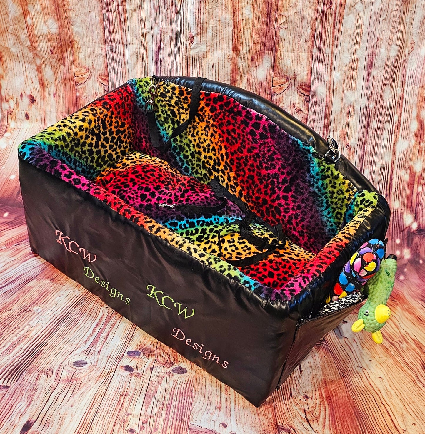 Large Pet Booster seat, leather pet car seat, large pet car seat, multiple pet car seat, rainbow pet booster seat, rainbow dog car seat