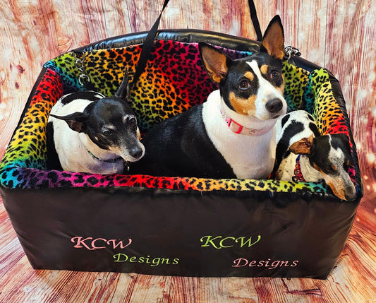Large Pet Booster seat, leather pet car seat, large pet car seat, multiple pet car seat, rainbow pet booster seat, rainbow dog car seat