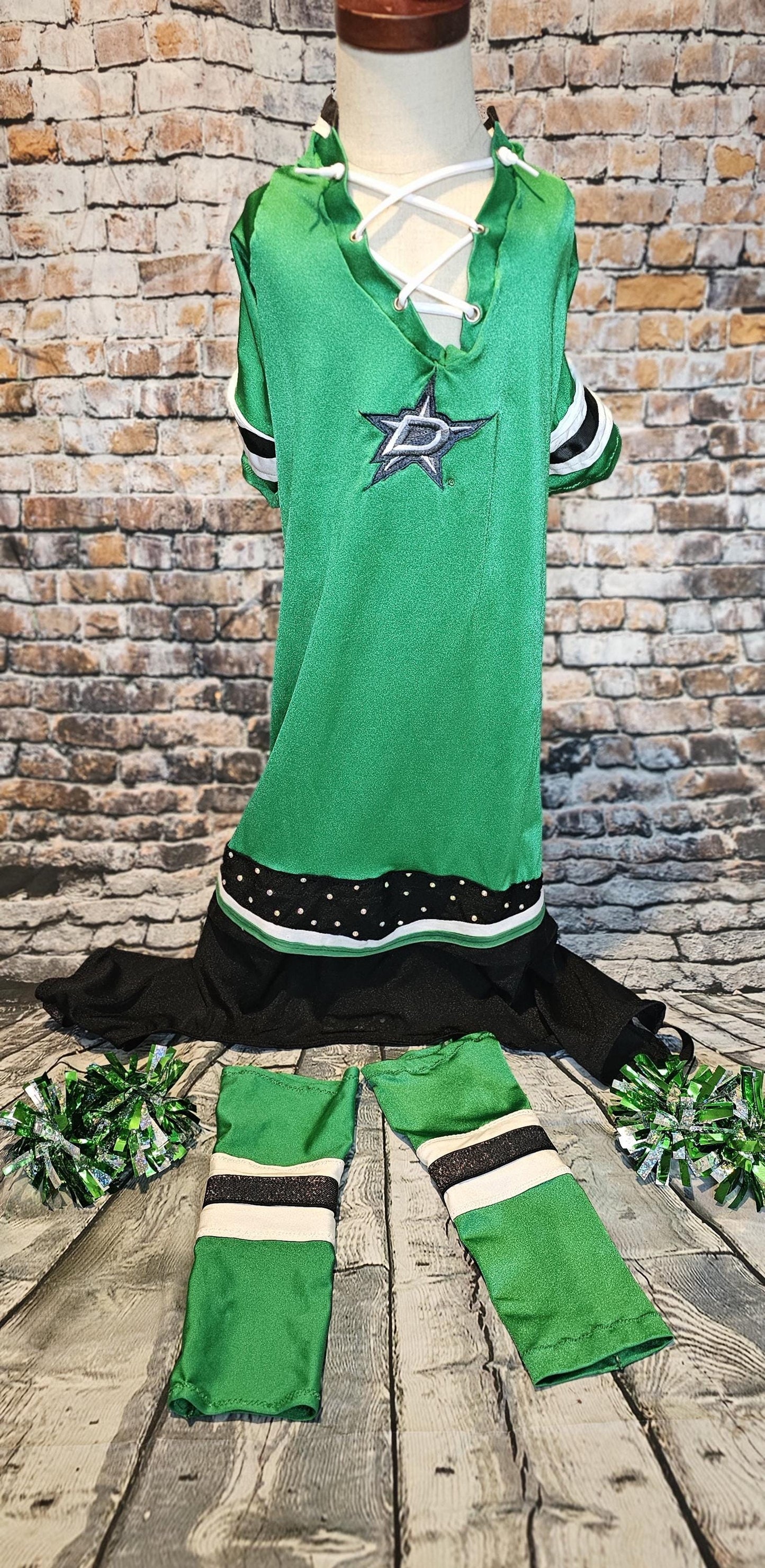 Dallas Stars pet costume, Dallas Star dog costume, Green pet Dancer costume, Green cheerleading pet costume, Dallas Stars cat costume