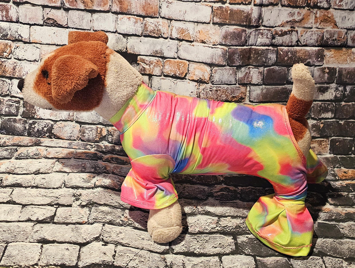 - Stretch pet body suit, metallic pet body suit, Stretch dog body suit, Stretch cat body suit, metallic dog body suit, bell bottom pet suit