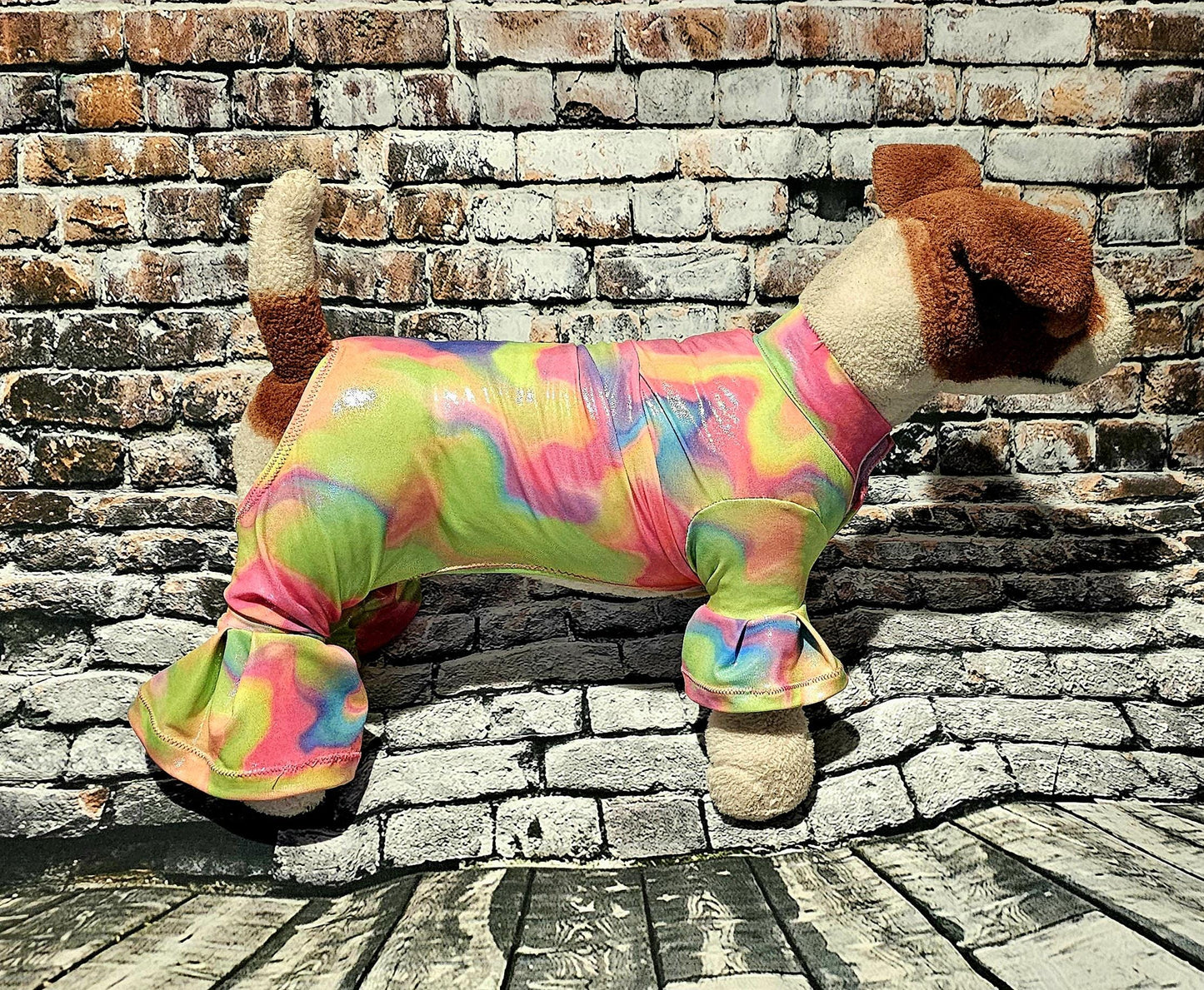 - Stretch pet body suit, metallic pet body suit, Stretch dog body suit, Stretch cat body suit, metallic dog body suit, bell bottom pet suit