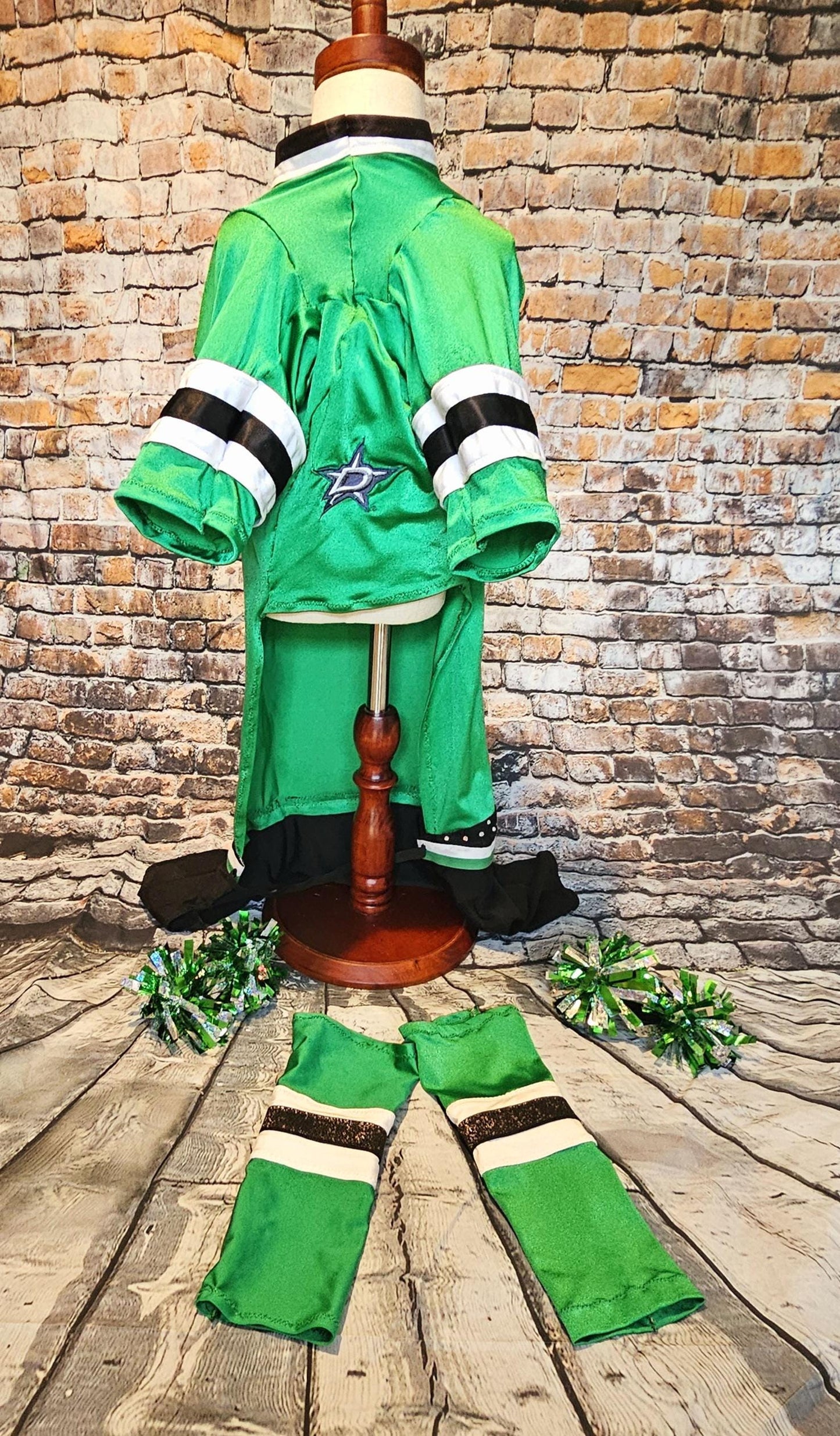 Dallas Stars pet costume, Dallas Star dog costume, Green pet Dancer costume, Green cheerleading pet costume, Dallas Stars cat costume