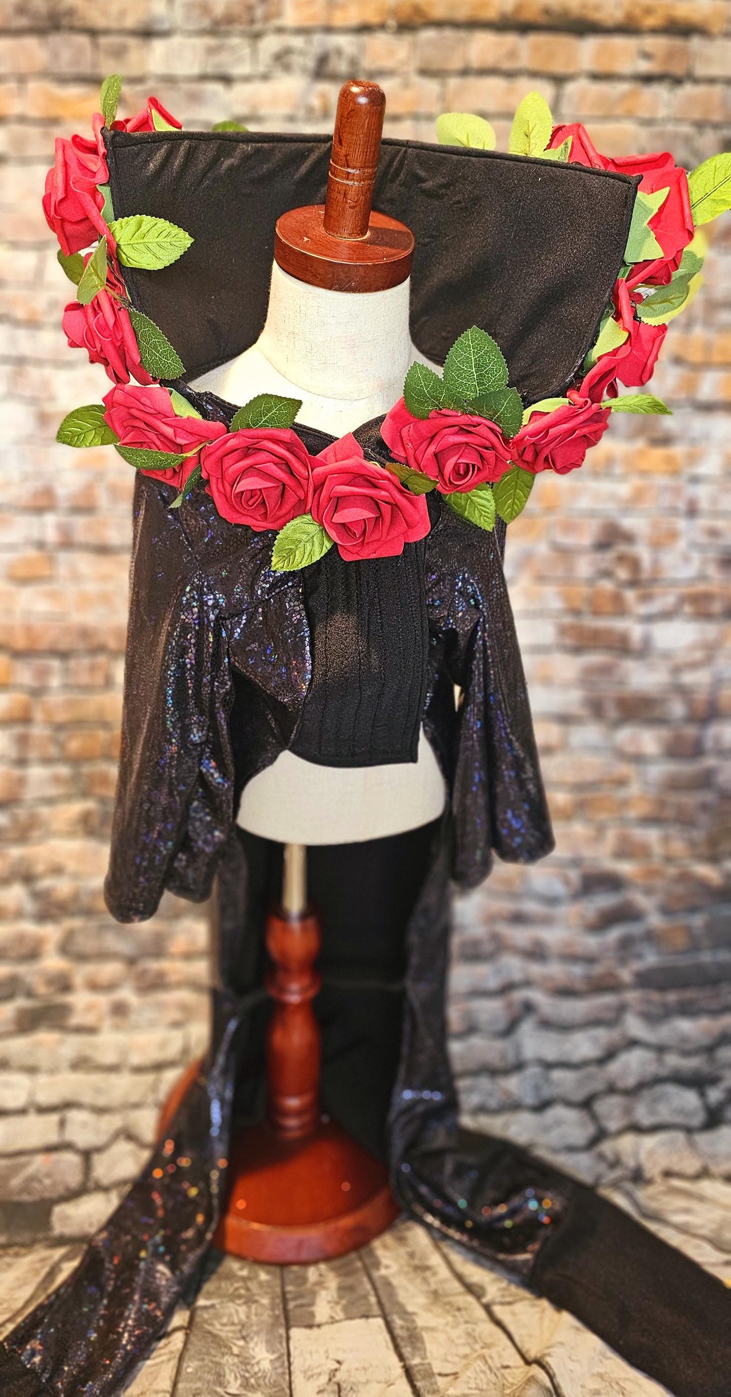 Pet body suit with flowers, fifth element pet costume, ruby rudd pet costume, rose pet body suit, black pet body suit, dog body suit