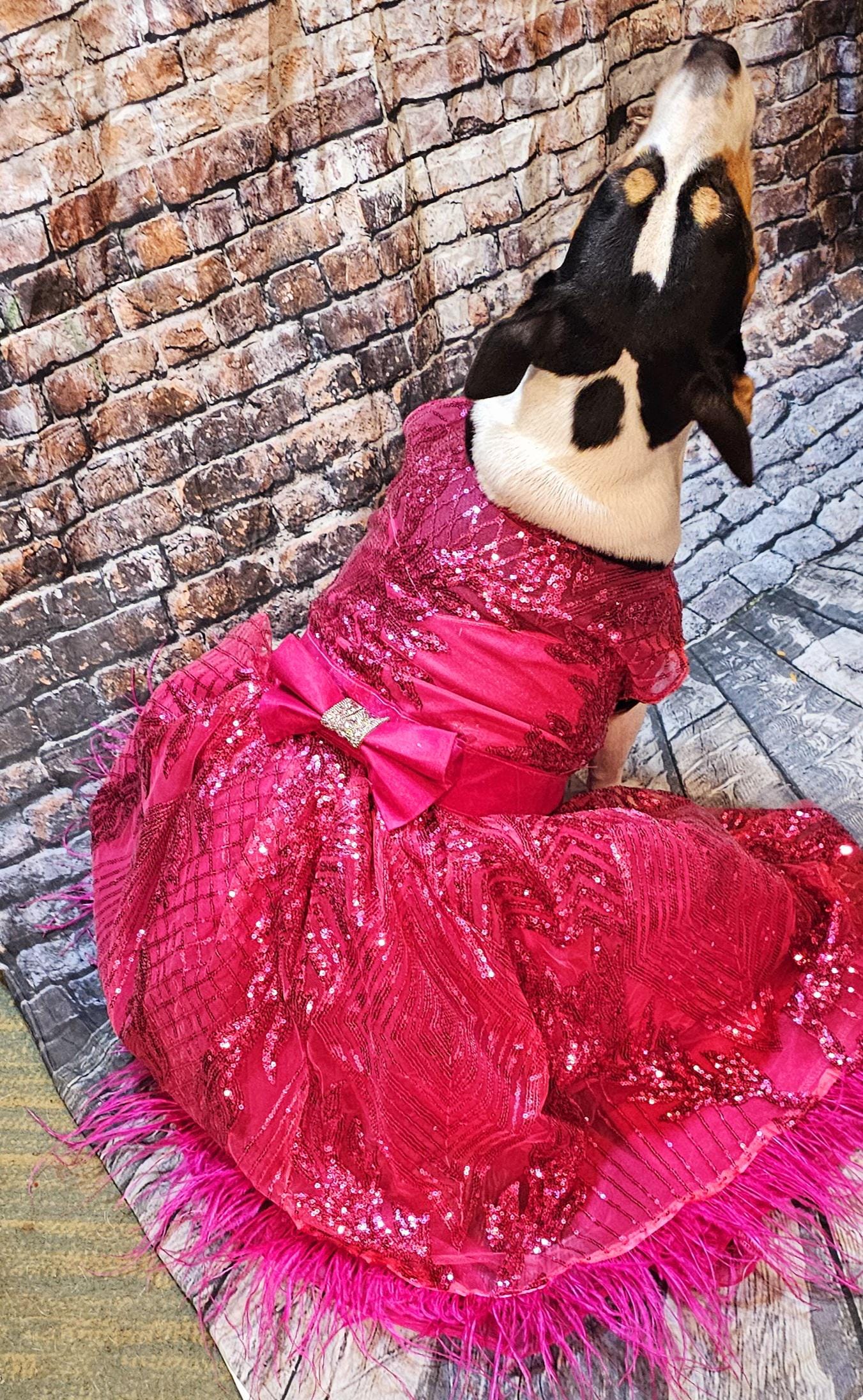 Couture pet dress, fushia pet dress, pink pet dress, Valentines pet dress, fushia dog dress, sequin pet dress, special occasion dog dress