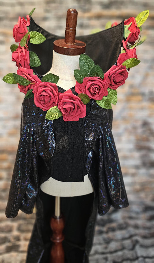 Pet body suit with flowers, fifth element pet costume, ruby rudd pet costume, rose pet body suit, black pet body suit, dog body suit