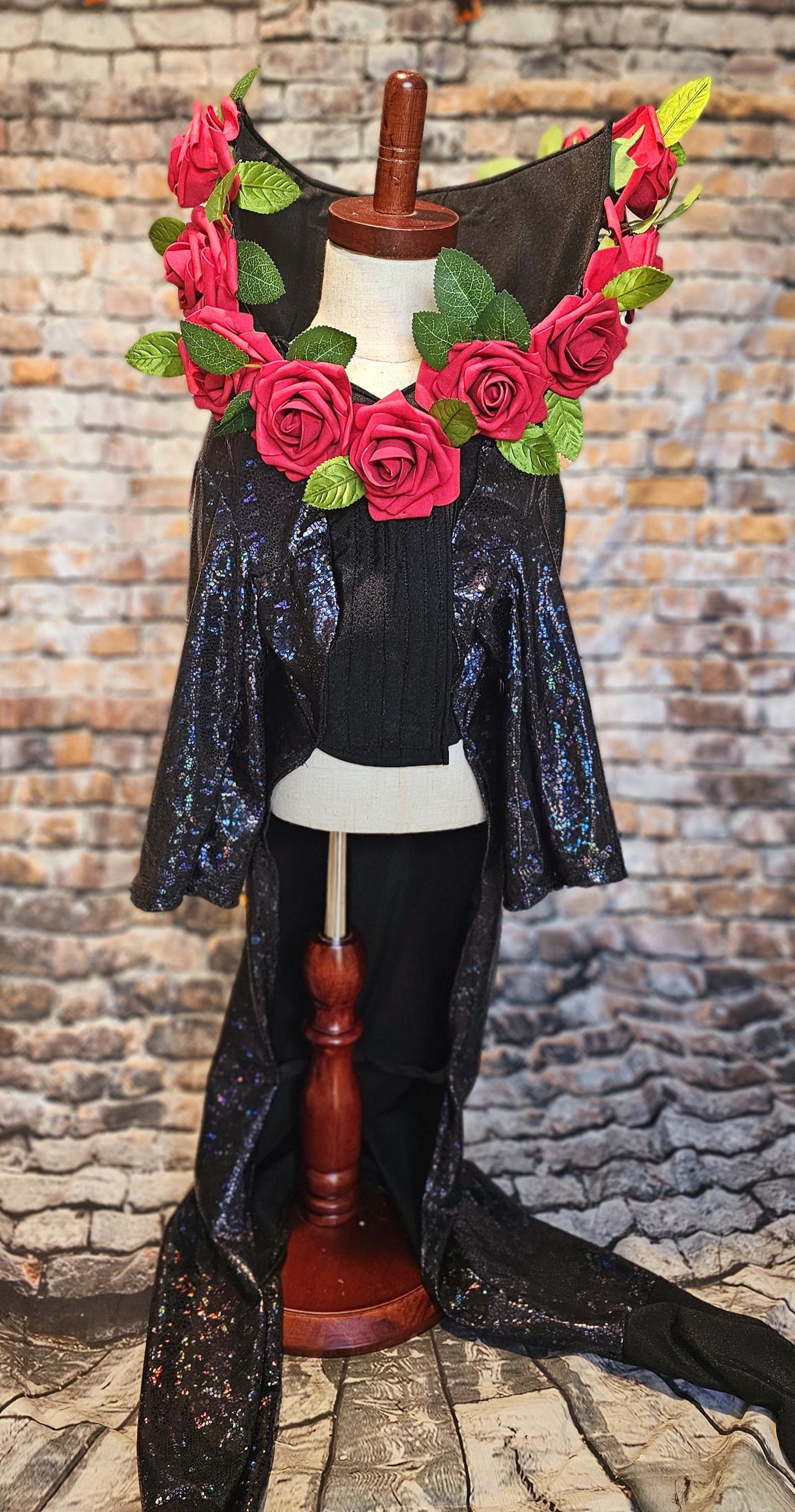 Pet body suit with flowers, fifth element pet costume, ruby rudd pet costume, rose pet body suit, black pet body suit, dog body suit