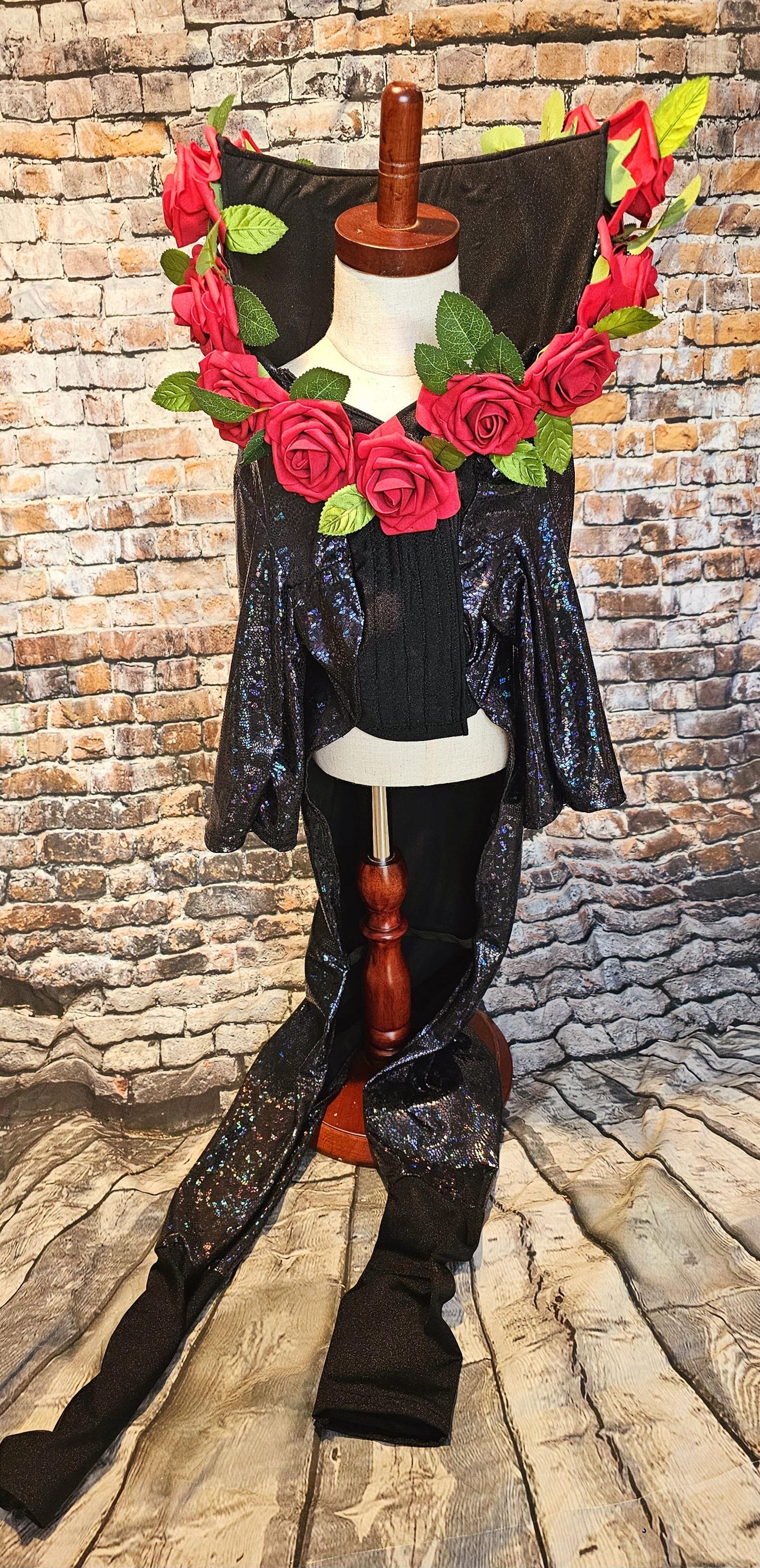 Pet body suit with flowers, fifth element pet costume, ruby rudd pet costume, rose pet body suit, black pet body suit, dog body suit