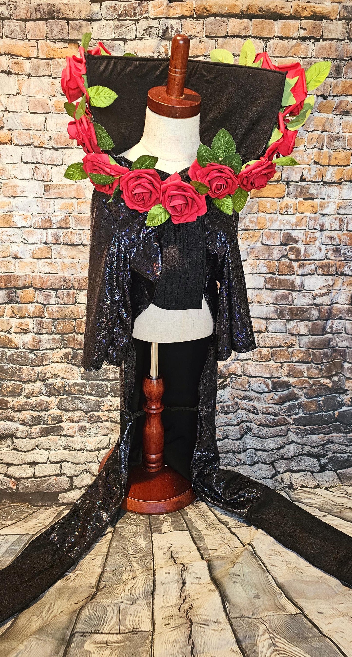 Pet body suit with flowers, fifth element pet costume, ruby rudd pet costume, rose pet body suit, black pet body suit, dog body suit