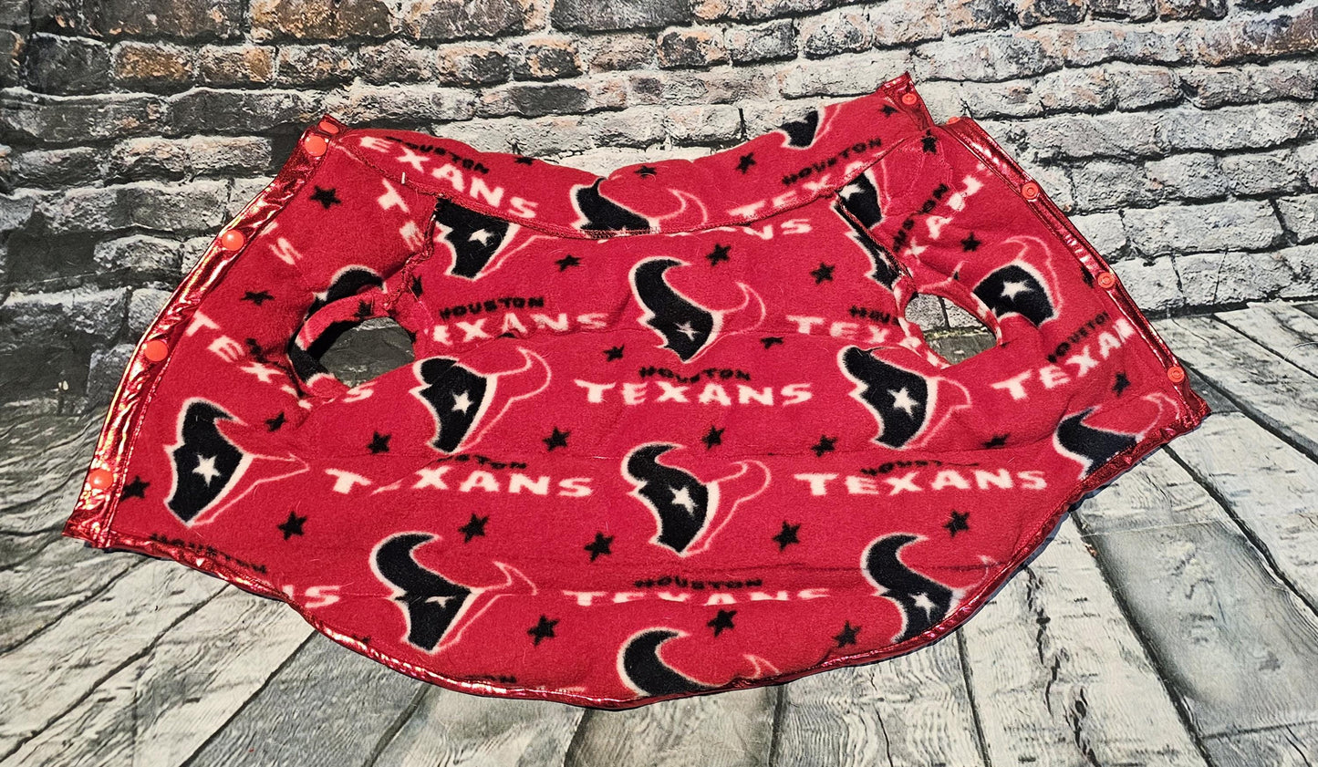 Houston Texans pet puffer jacket, puffer dog jacket, metallic pet jacket, Houston texan dog jacket, pet puffer jacket, Texans Pet clothes