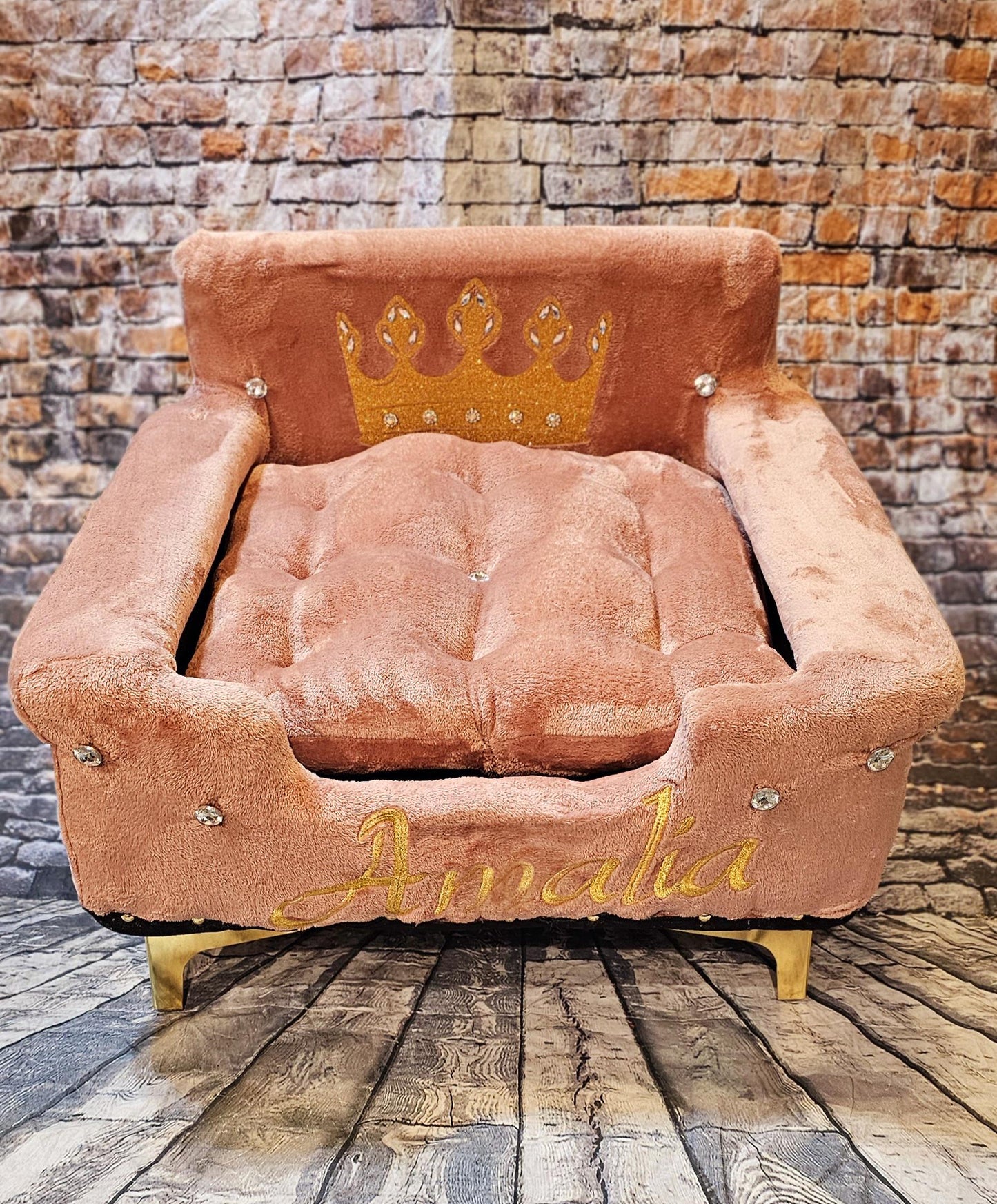 Personalize embroidered pet bed, crown personalize pet bed, pink dog bed