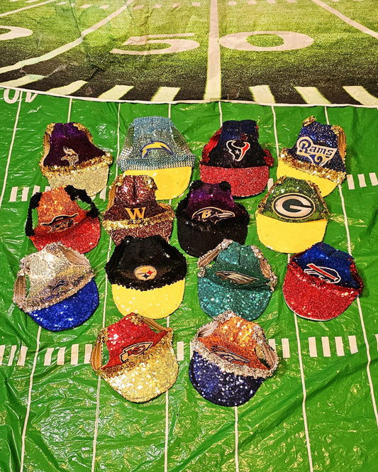Pet sequin hat, pet nfl sequin hat, embroidered logo pet hat, dog nfl team hat, dog sequin hat, nfl team dog hat, nfl team cat hat, pet hats