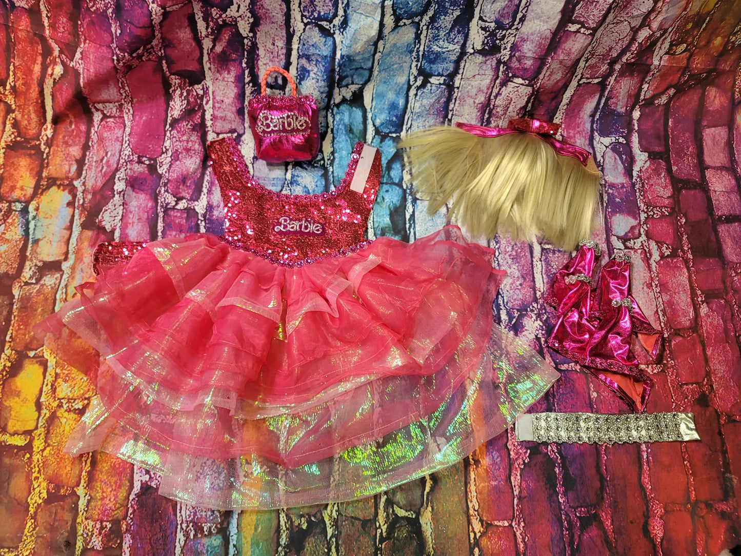 - Pink doll pet costume, Barbie sequin pink pet costume, dog barbie pink pet costume, wig pet costume, replica Barbie pet costume