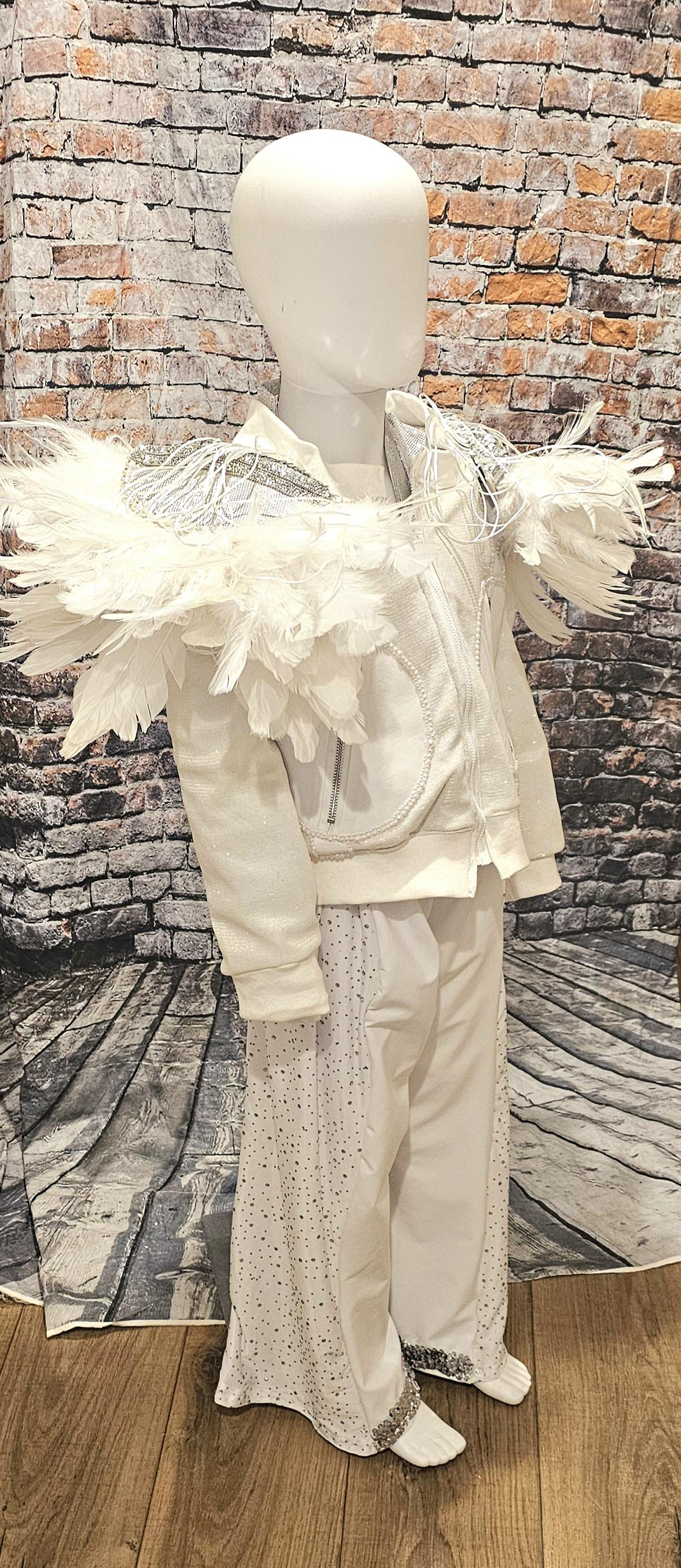 - Kid Elton John replica birds of a feather white kid costume, Elton John dance kid dance costume, Elton John replica circa 1973 kid costume