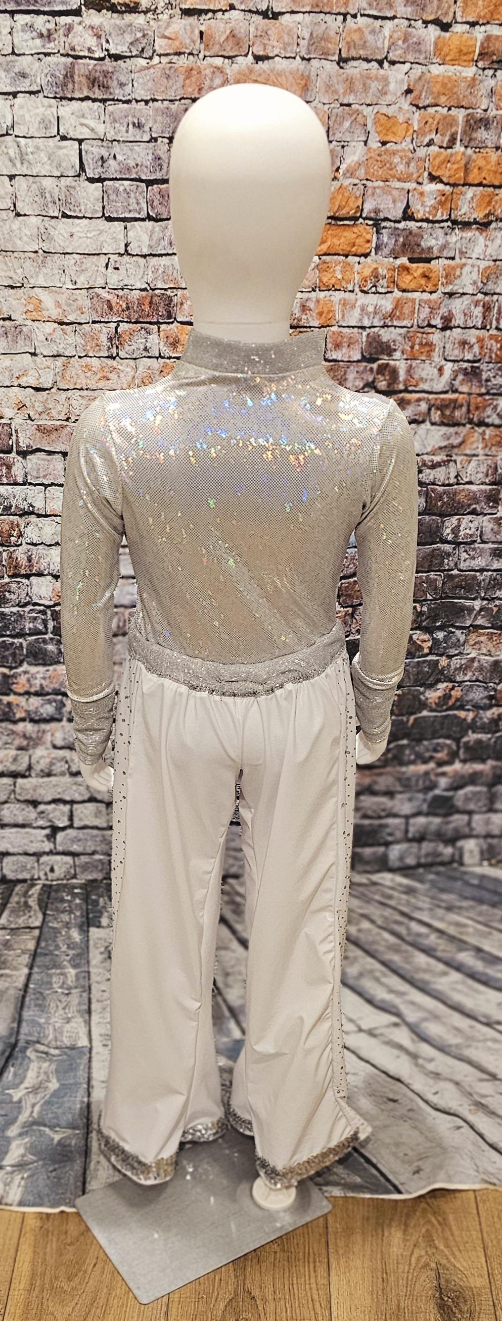 - Kid Elton John replica birds of a feather white kid costume, Elton John dance kid dance costume, Elton John replica circa 1973 kid costume