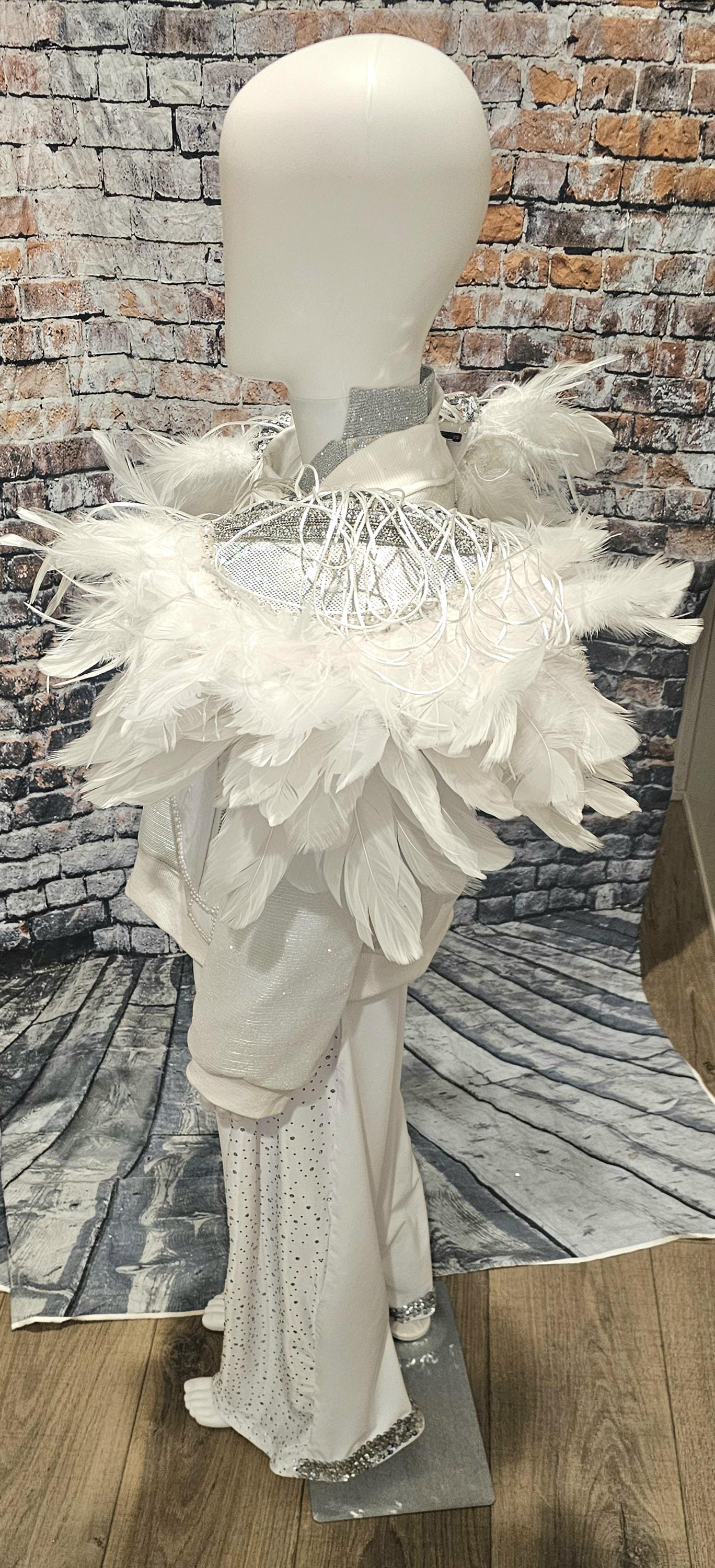 - Kid Elton John replica birds of a feather white kid costume, Elton John dance kid dance costume, Elton John replica circa 1973 kid costume