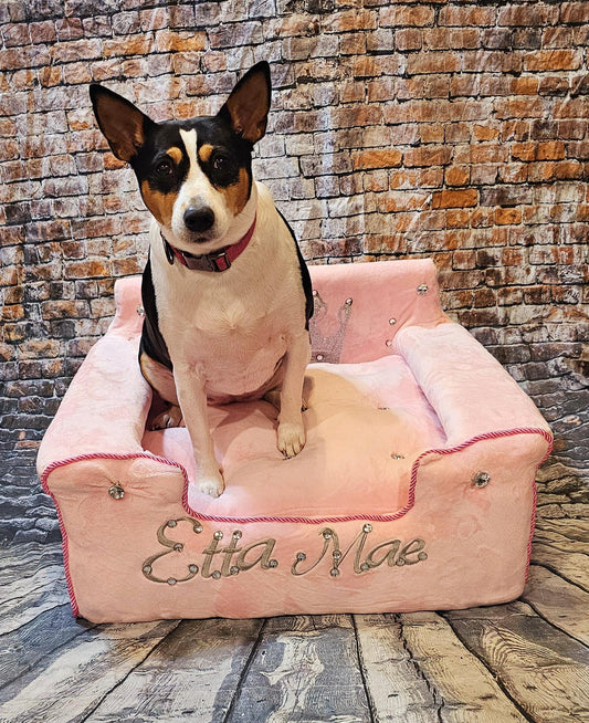Personalize embroidered pet bed, crown personalize pet bed, pink dog bed