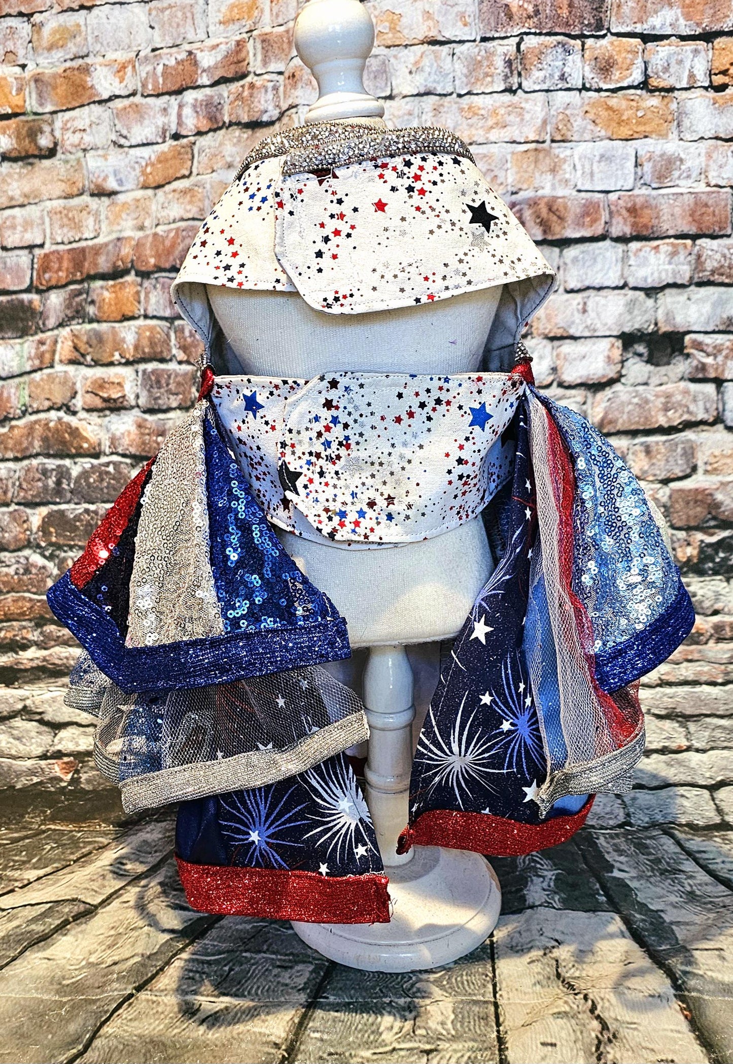 July 4th sequin pet costume, 4th of July pet dress, sequin patriotic pet dress, 4th of july dog dress, 4th of july dog costume, July 4th pet dress