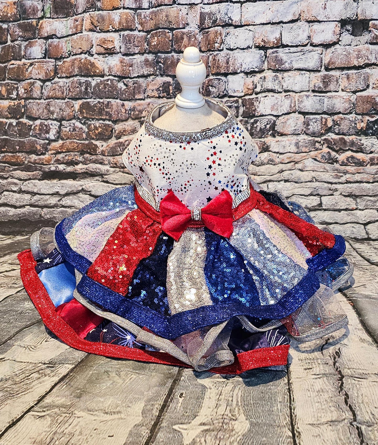 July 4th sequin pet costume, 4th of July pet dress, sequin patriotic pet dress, 4th of july dog dress, 4th of july dog costume, July 4th pet dress