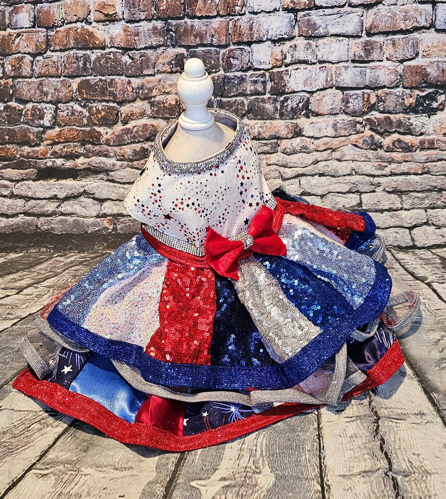 July 4th sequin pet costume, 4th of July pet dress, sequin patriotic pet dress, 4th of july dog dress, 4th of july dog costume, July 4th pet dress