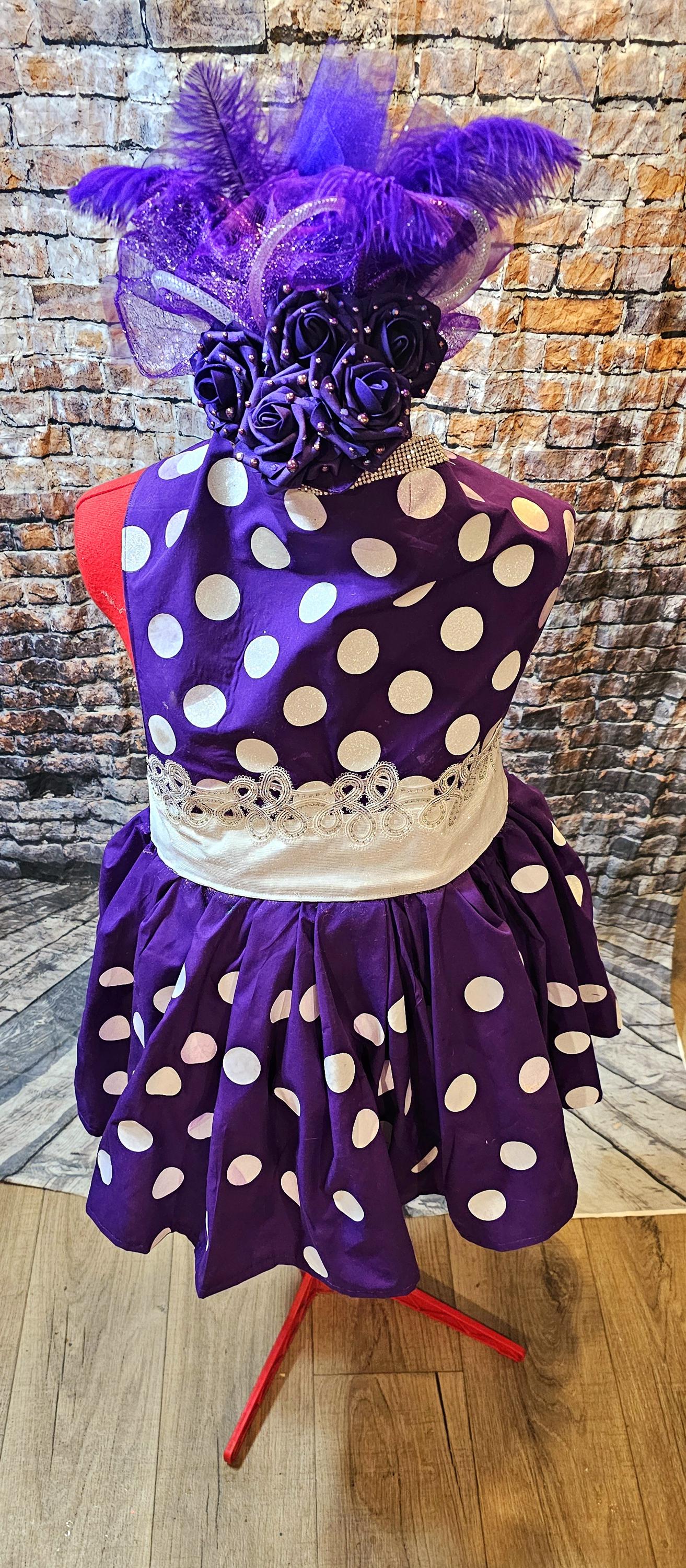 Polka dot pet dress, Kentucky derby pet dress and hat, Kentucky derby dog dress and hat, derby pet polka dot costume, polka dot cat dress