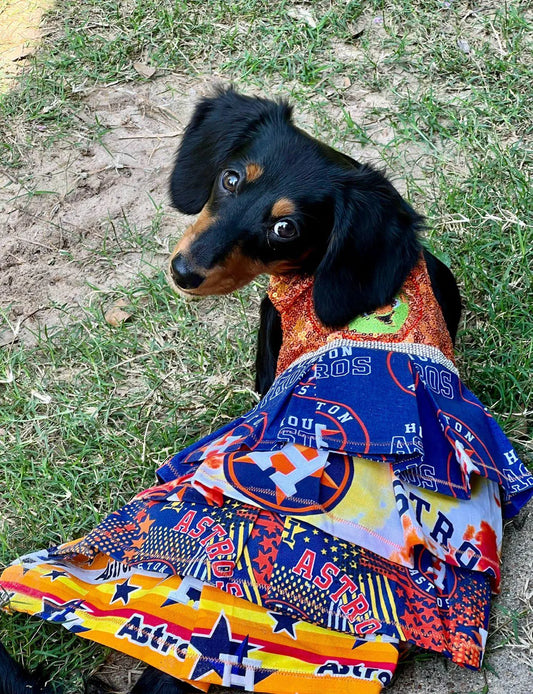 Sequin Astros pet dress, Sequin Astros dog dress, Sequin Astros cat dress, Houston Astros pet dress, Sequin embroidered pet dress