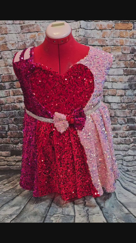 Valentine velvet sequin pet dress, Velvet sequin heart pet dress, velvet heart dog dress